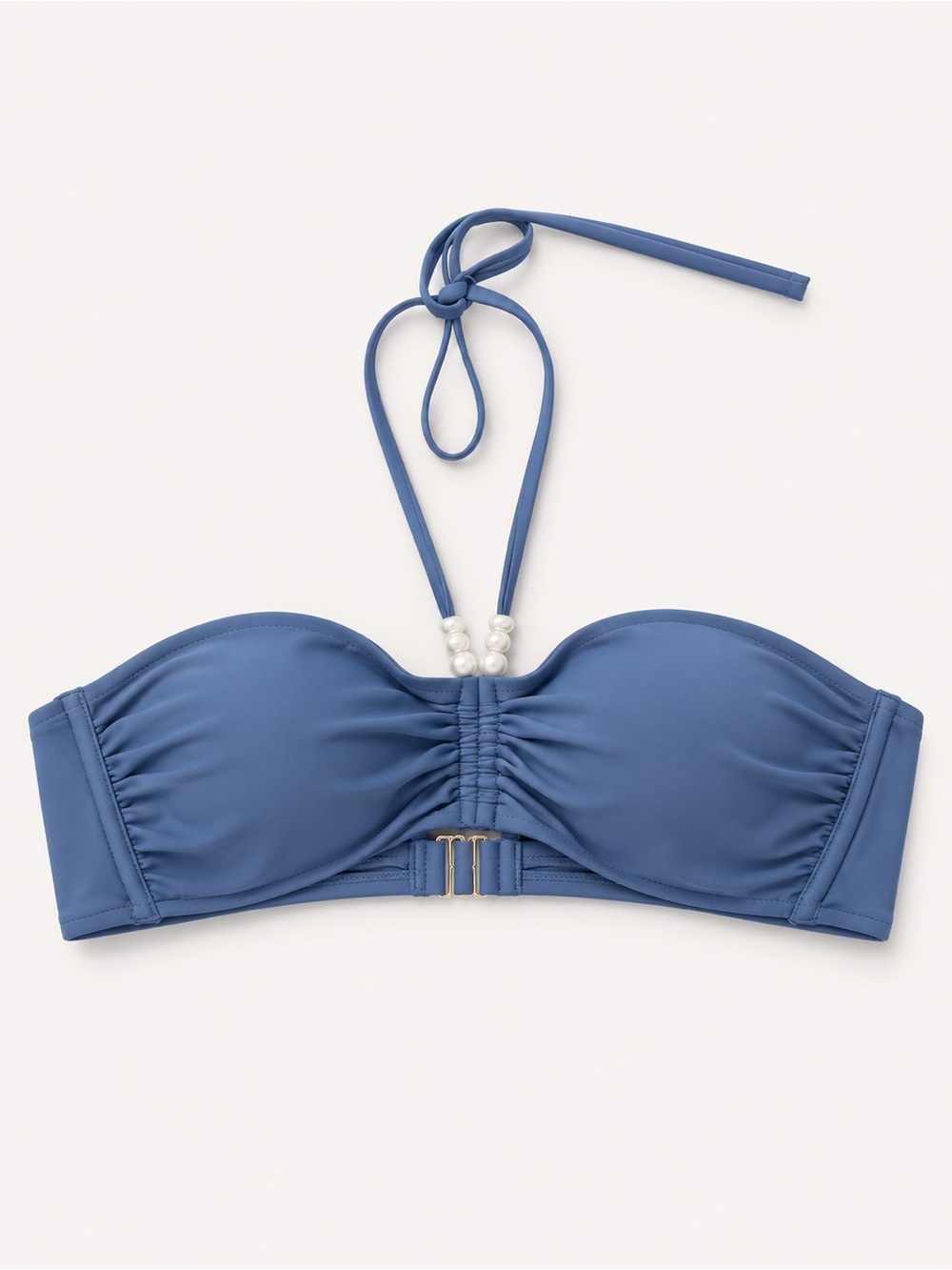 Shade & Shore Blue Bandeau Bikini Top with Pearl Accent
